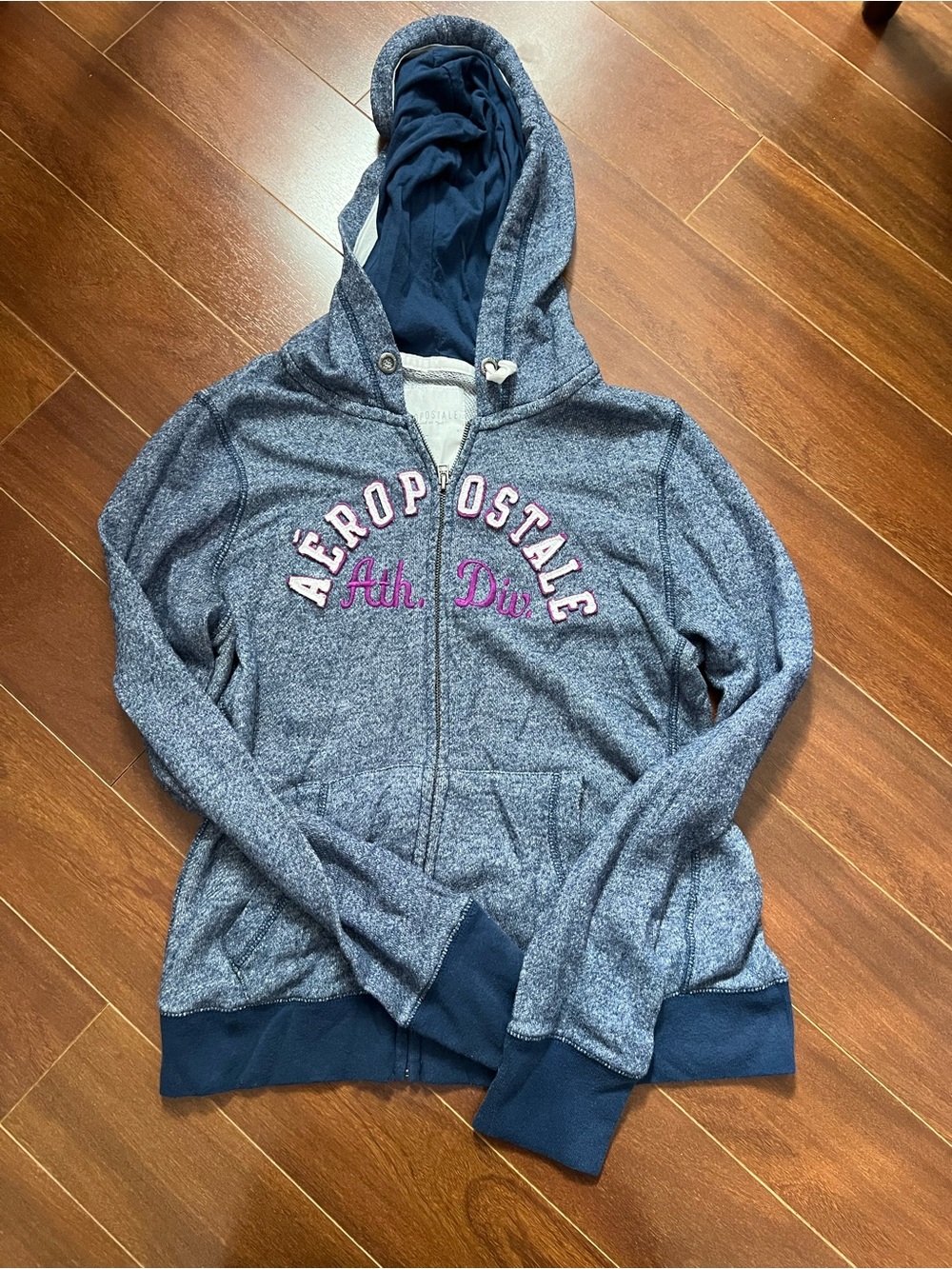 Aeropostale Y2K Navy Zip-Up Hoodie with Purple Logo